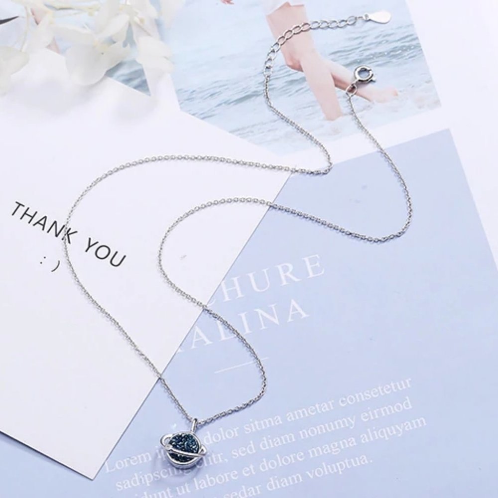 NEW 925 Sterling Silver Druzy Planet Necklace - Picture 5 of 8